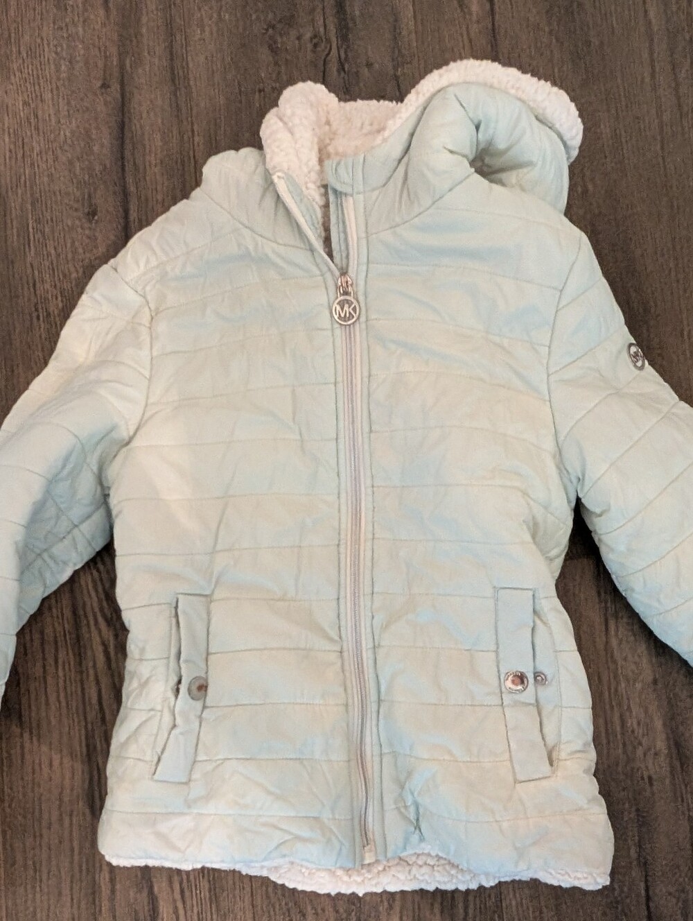 3/$30 💜 MICHAEL Michael Kors Light Blue Quilted Kids Jacket with Sherpa Trim